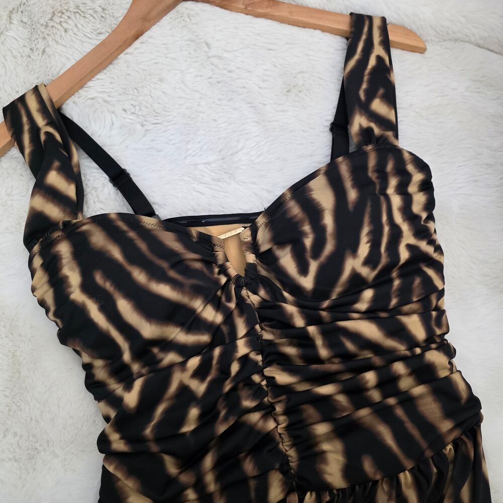 TA3 Goddessy Golden Zebra Print Lace-Up Corset Flowy Maxi Dress - Large NWT